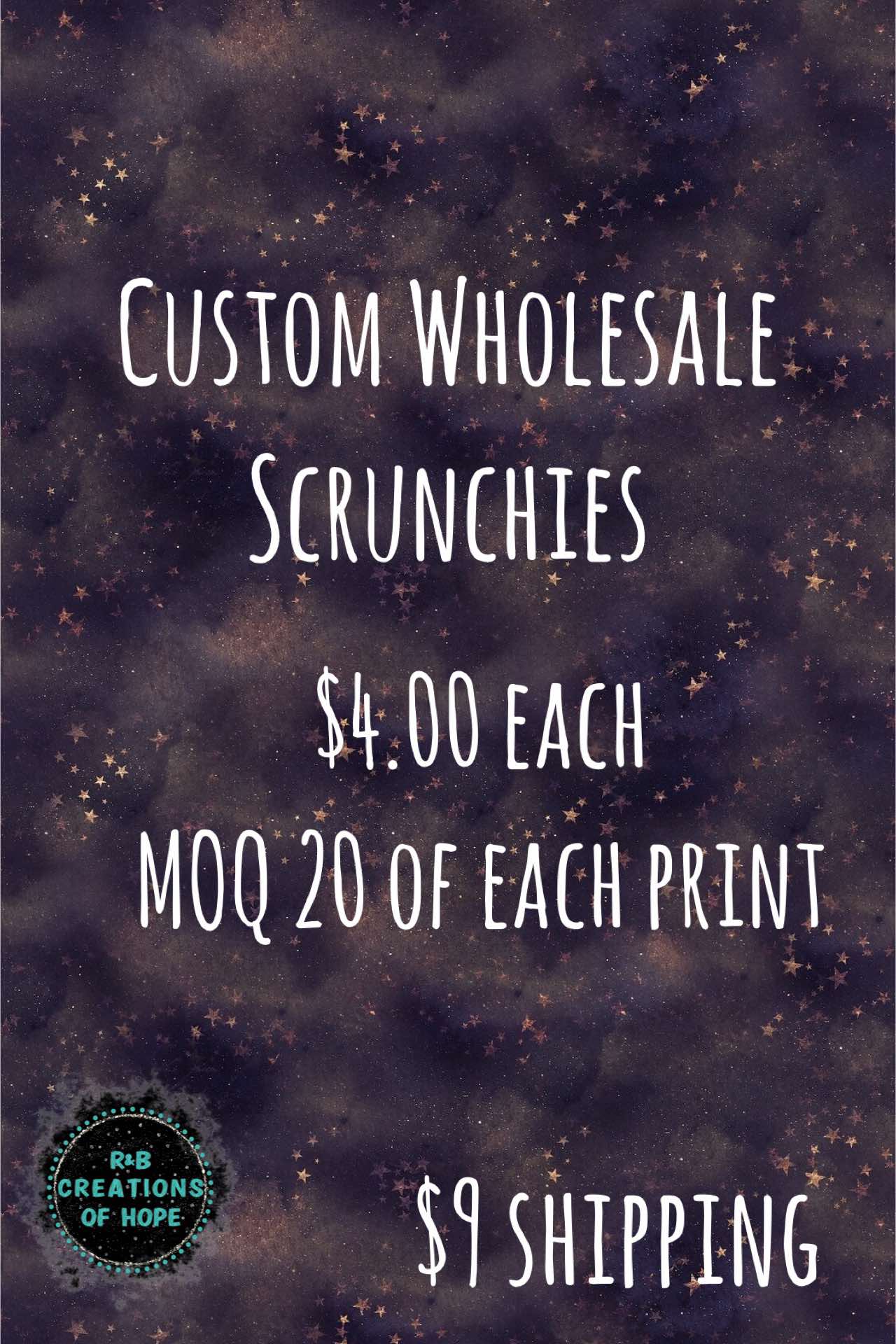 custom wholesale scrunchies MOQ 20 per print